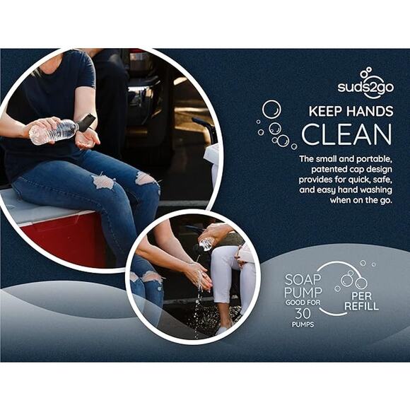 NWT Suds2Go Refillable Caps 2-Pack – Turns Bottles Into Portable Handwashing - Picture 3 of 4